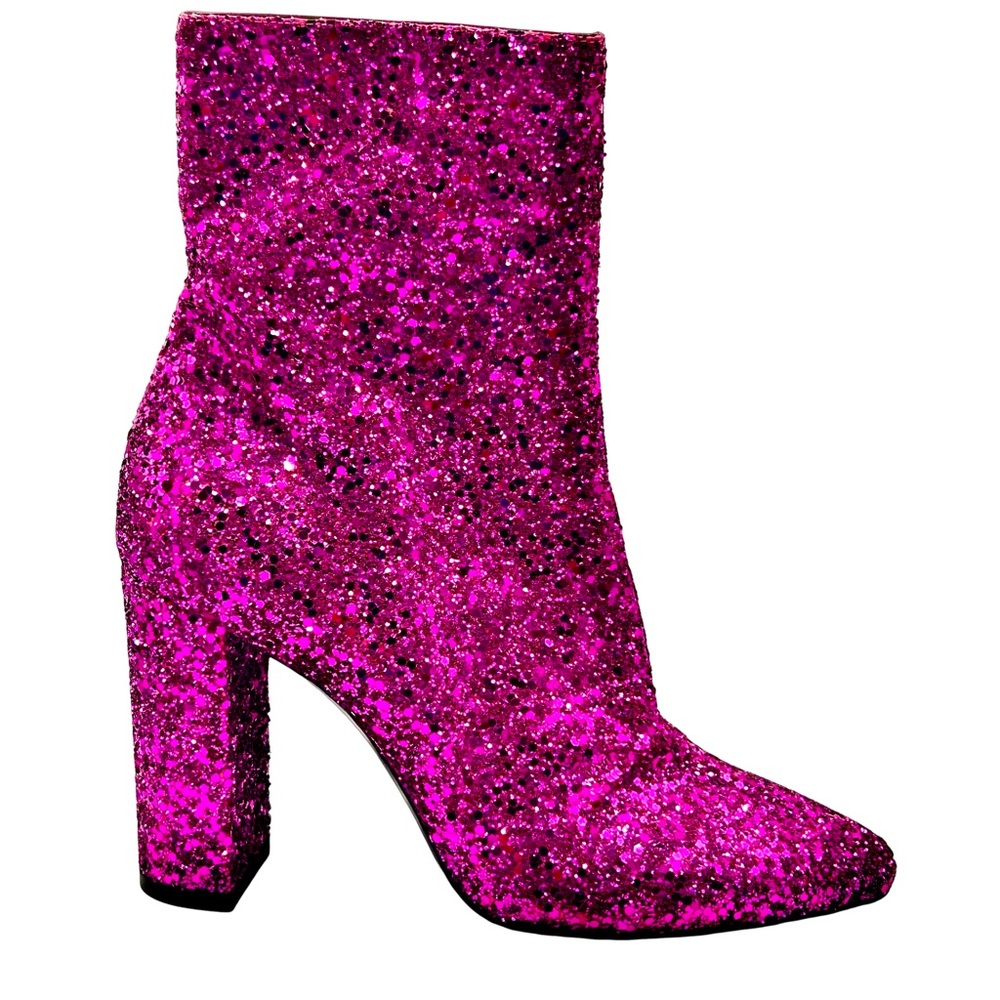 Saint Laurent Magenta Glitter Ankle Boots